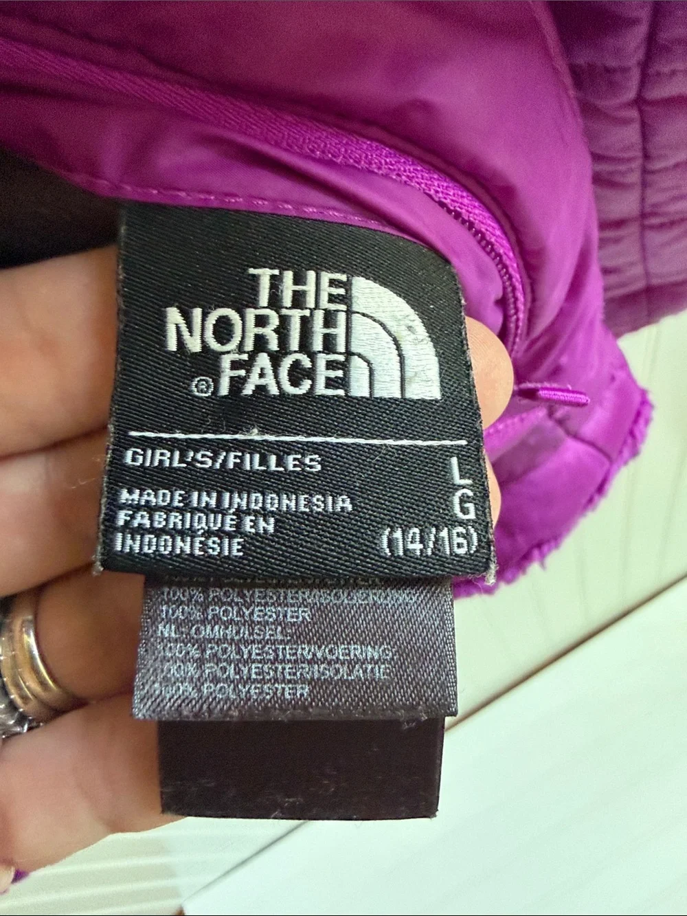(346)The North Face Girls' Purple Quilted Insulated Puffer Jacket reversible